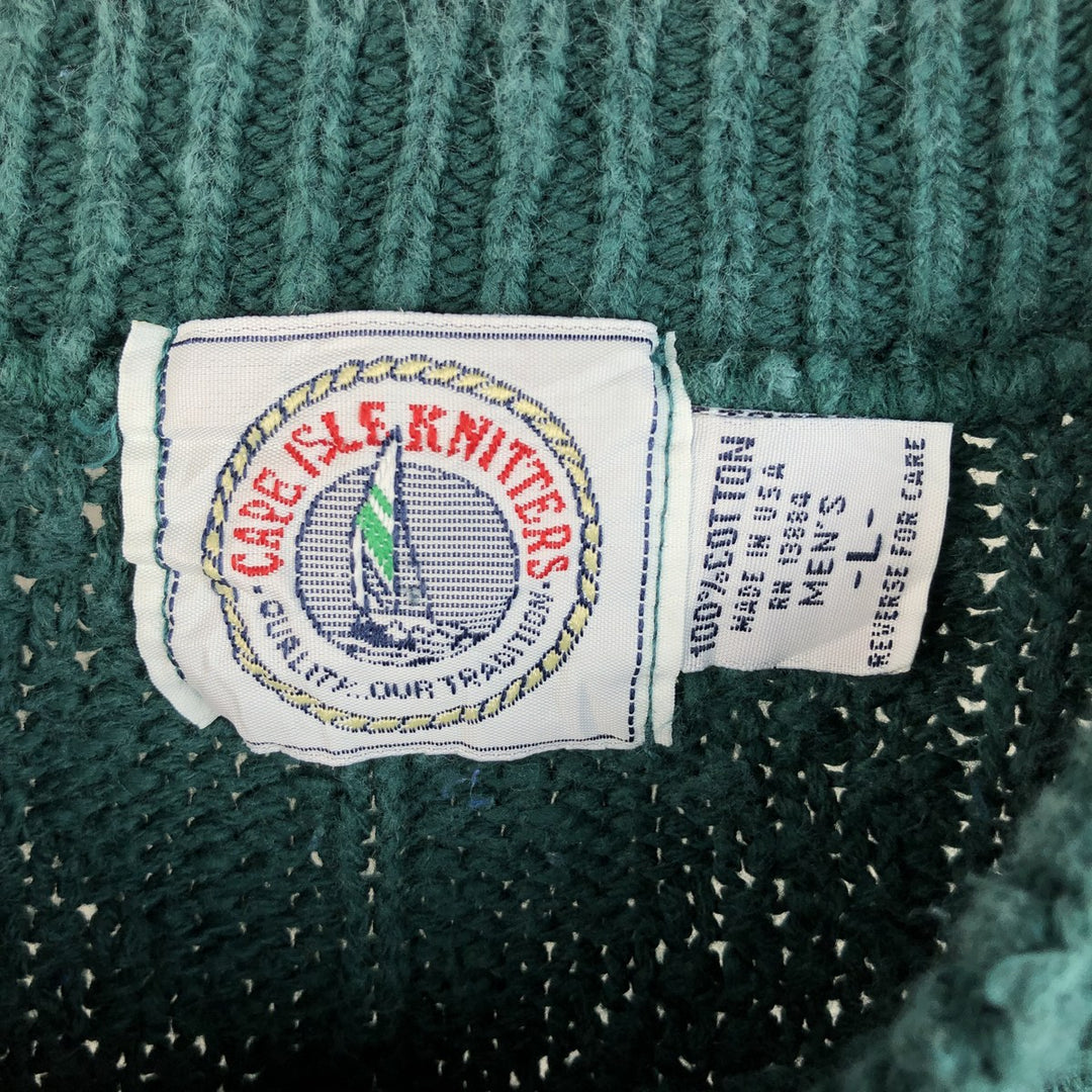 Vintage 90'S Cape Isle Knitters cable knit cotton sweater, made in the USA, size L, men's cotton green type Vintage Second Hand