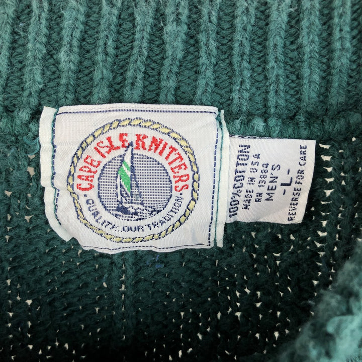 Vintage 90'S Cape Isle Knitters cable knit cotton sweater, made in the USA, size L, men's cotton green type Vintage Second Hand