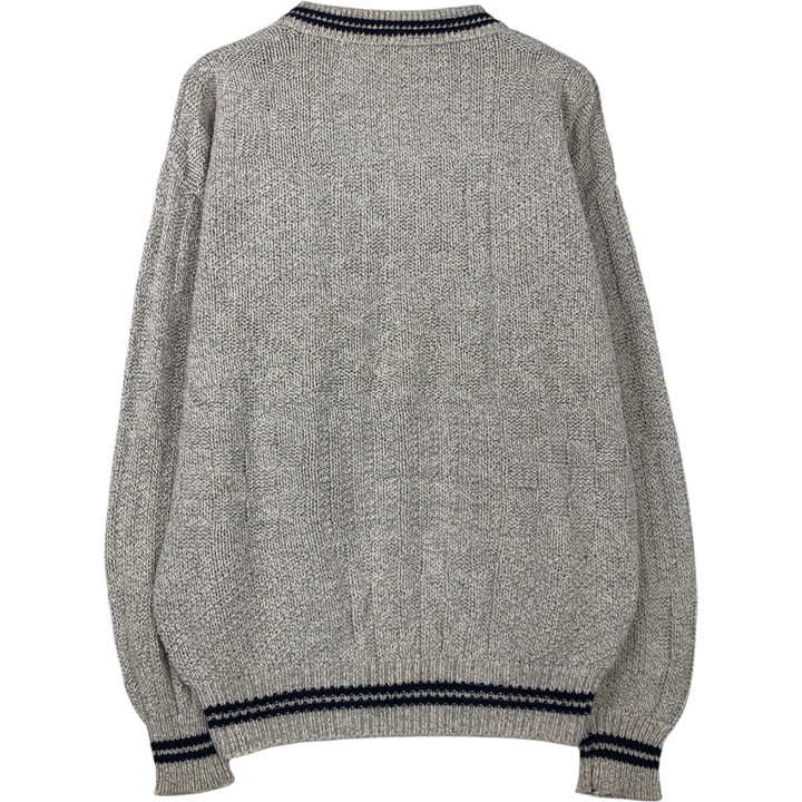 Bass striped V-neck cotton knit sweater, made in the USA, size M cotton gray type Vintage Second Hand