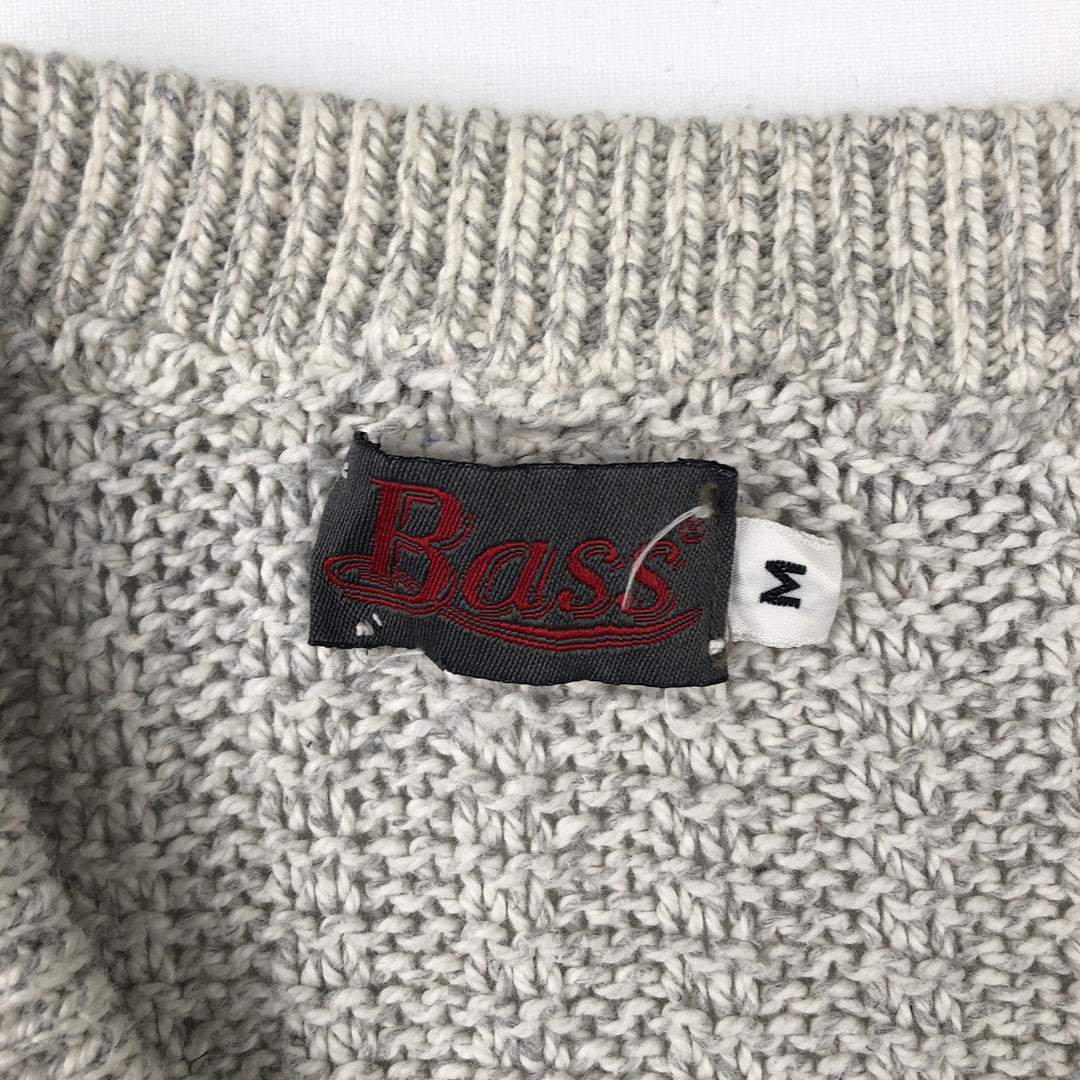 Bass striped V-neck cotton knit sweater, made in the USA, size M cotton gray type Vintage Second Hand