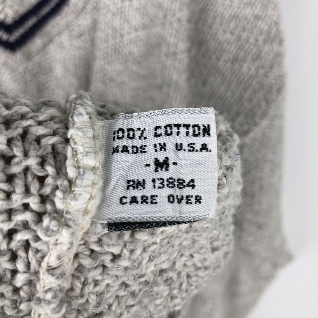 Bass striped V-neck cotton knit sweater, made in the USA, size M cotton gray type Vintage Second Hand