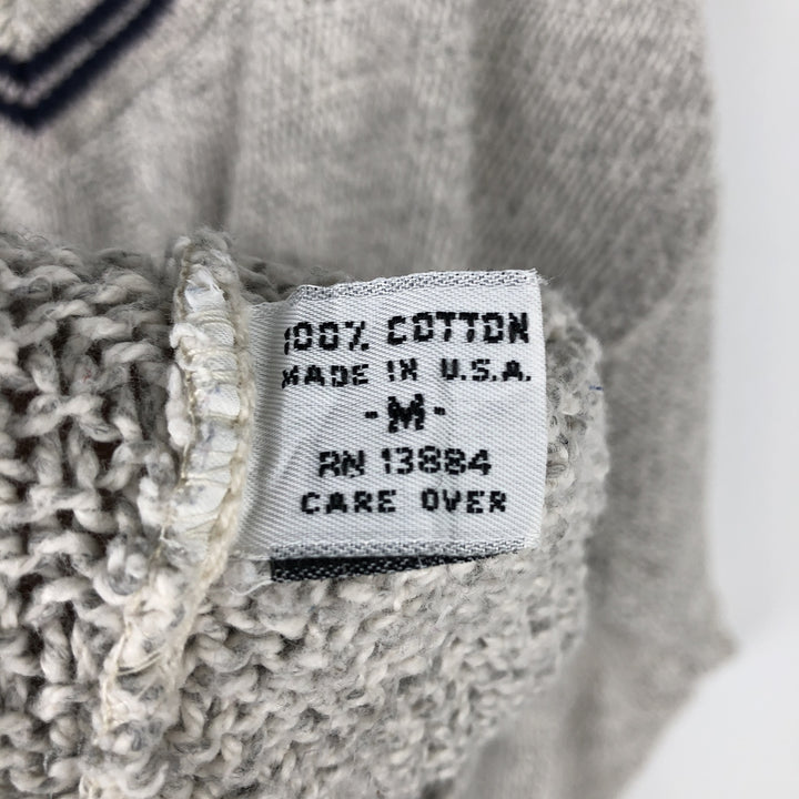 Bass striped V-neck cotton knit sweater, made in the USA, size M cotton gray type Vintage Second Hand