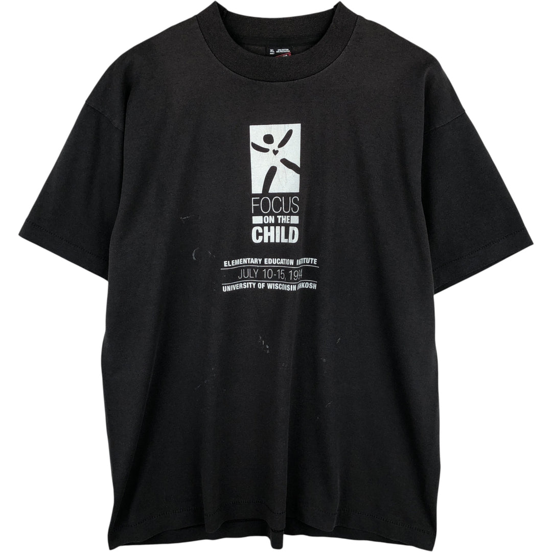 90s-00'S Fruit of the Loom College T-Shirt, Made in USA, Men's XL cotton black type Vintage Second Hand