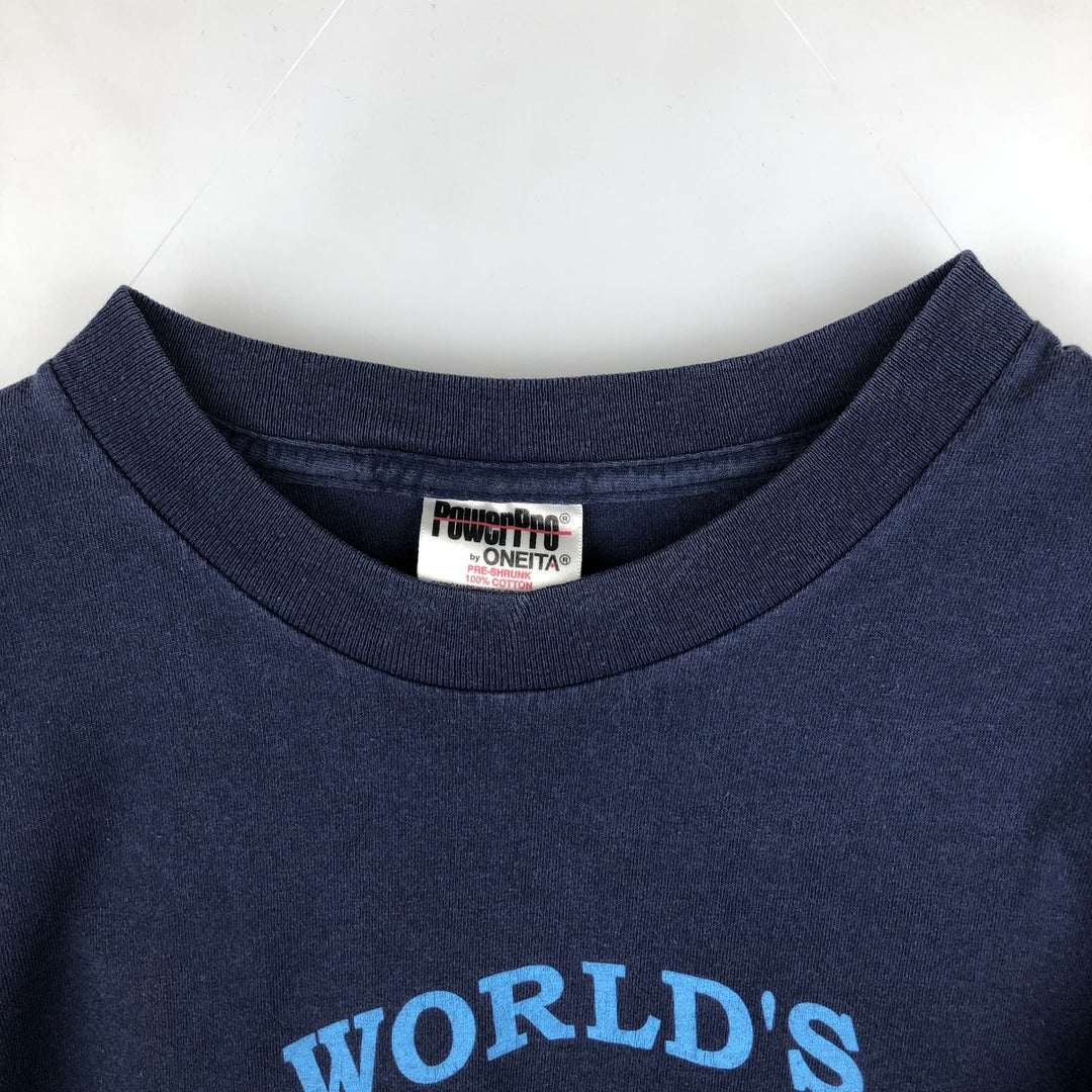 Vintage 90'S Oneita PowerPro Print T-Shirt, Made in USA, Men's Size L cotton navy blue type Vintage Second Hand