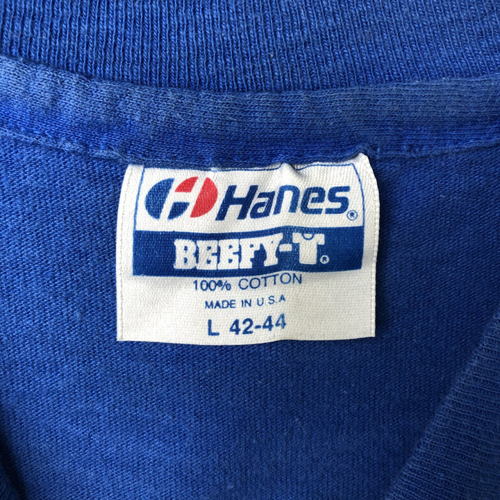 Vintage 1980'S Hanes BEEFY-T Printed T-Shirt, Made in USA, Men's Size Large cotton blue type Vintage Second Hand