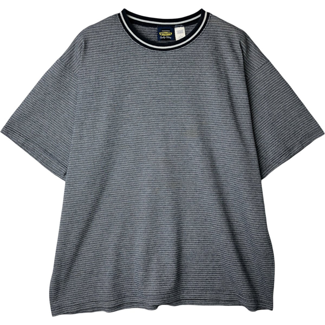90'S UTILITY striped T-shirt, made in USA, men's size L equivalent, vintage. polyester navy blue type Vintage Second Hand