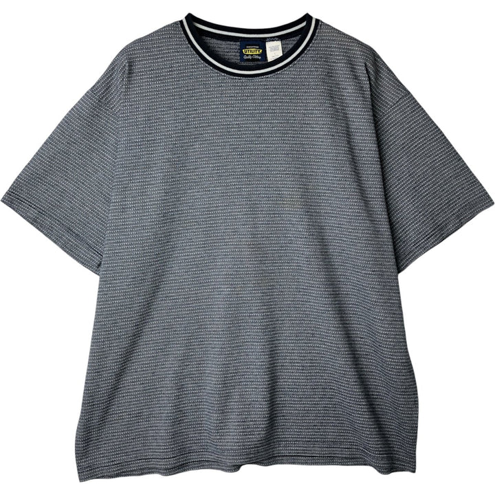 90'S UTILITY striped T-shirt, made in USA, men's size L equivalent, vintage. polyester navy blue type Vintage Second Hand