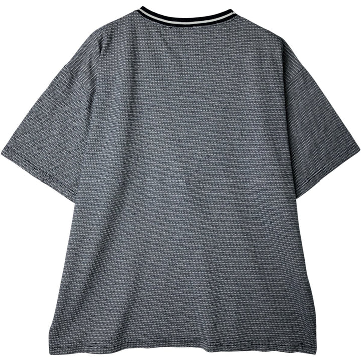 90'S UTILITY striped T-shirt, made in USA, men's size L equivalent, vintage. polyester navy blue type Vintage Second Hand