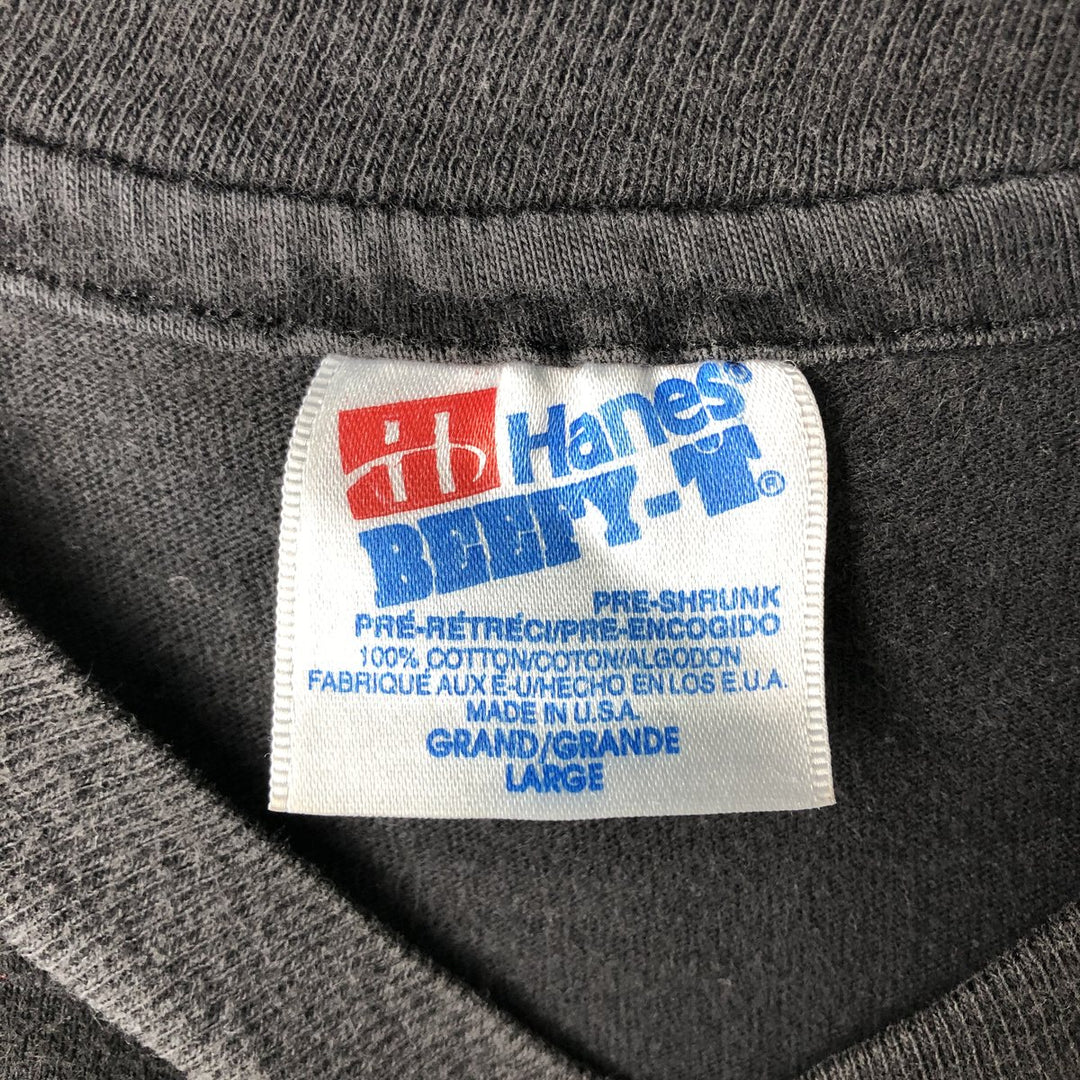 Vintage 80'S Hanes BEEFY-T Blue Tag Printed T-Shirt Made in USA Men's Size L cotton black type Vintage Second Hand