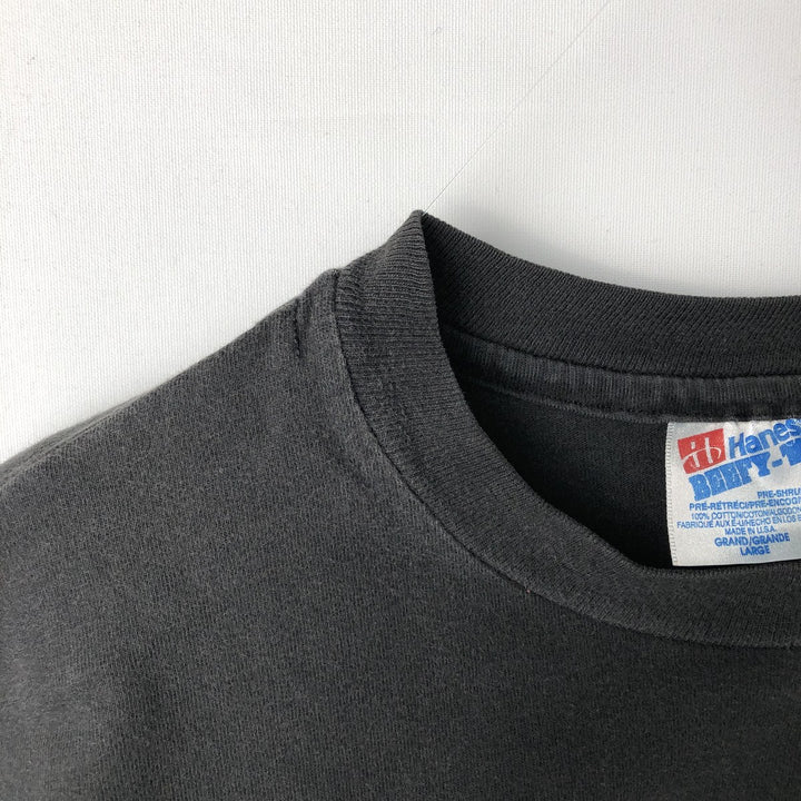 Vintage 80'S Hanes BEEFY-T Blue Tag Printed T-Shirt Made in USA Men's Size L cotton black type Vintage Second Hand