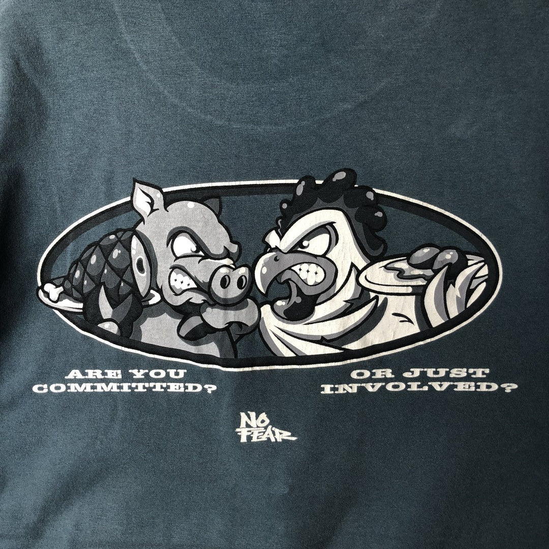 90'S NO FEAR surf skate T-shirt made in USA, men's XL size, vintage cotton green type Vintage Second Hand