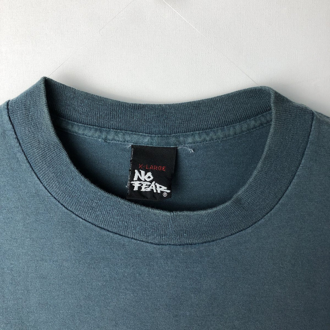 90'S NO FEAR surf skate T-shirt made in USA, men's XL size, vintage cotton green type Vintage Second Hand