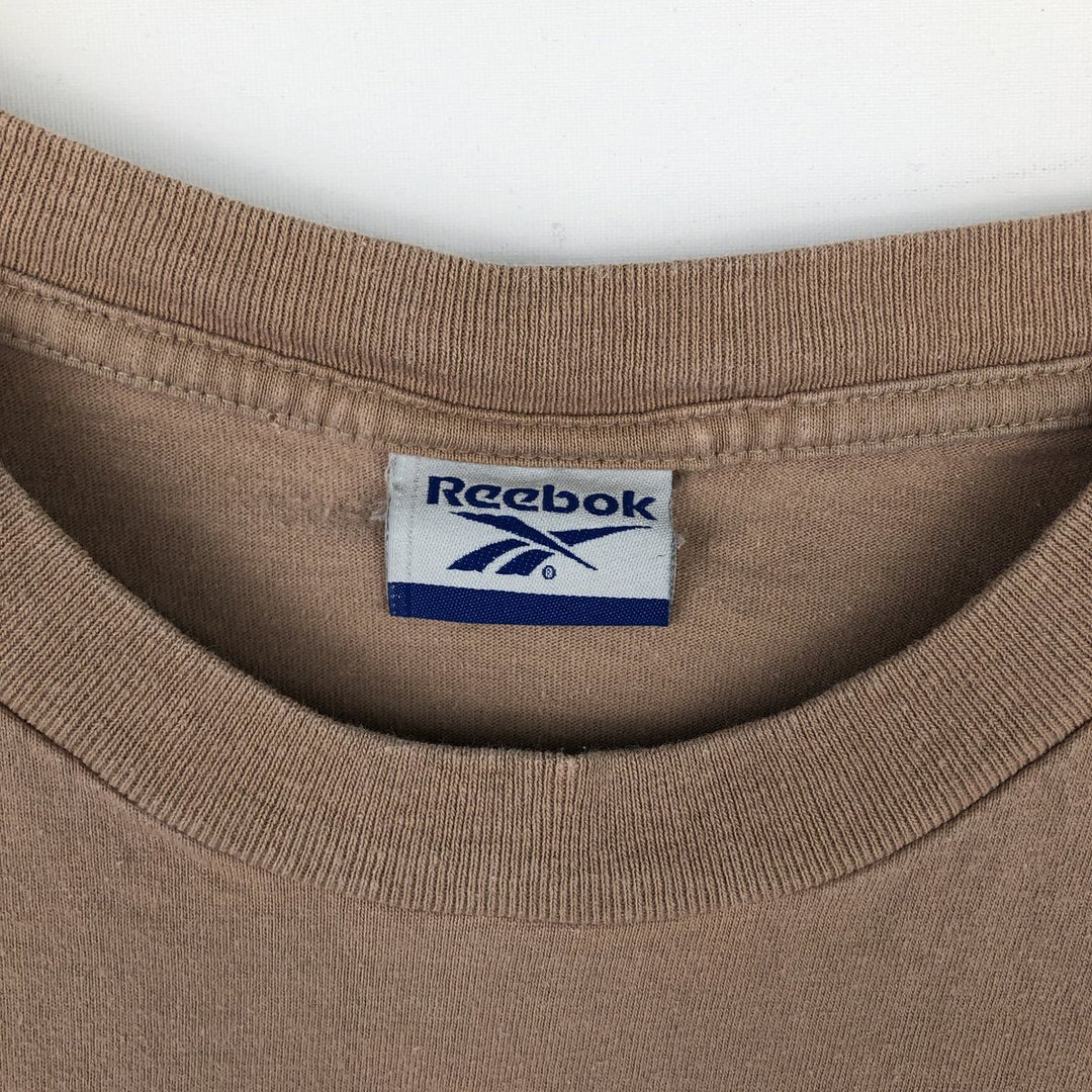 Reebok Logo Print T-Shirt, Made in Canada, Men's XL cotton beige type brown Vintage Second Hand