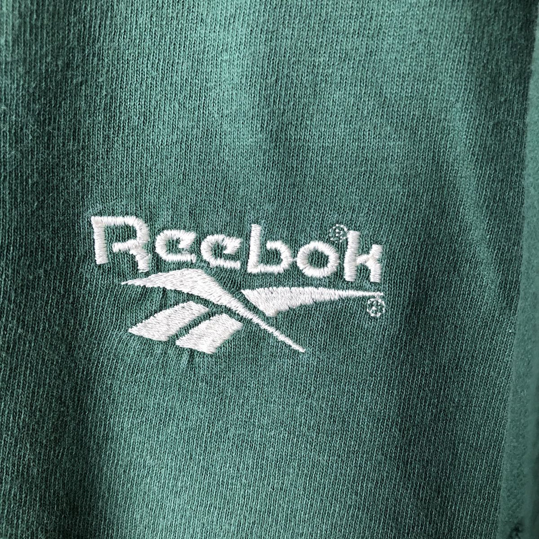 90'S Reebok Henley Logo T-Shirt, Made in USA, Men's Size L, Vintage cotton green type Vintage Second Hand