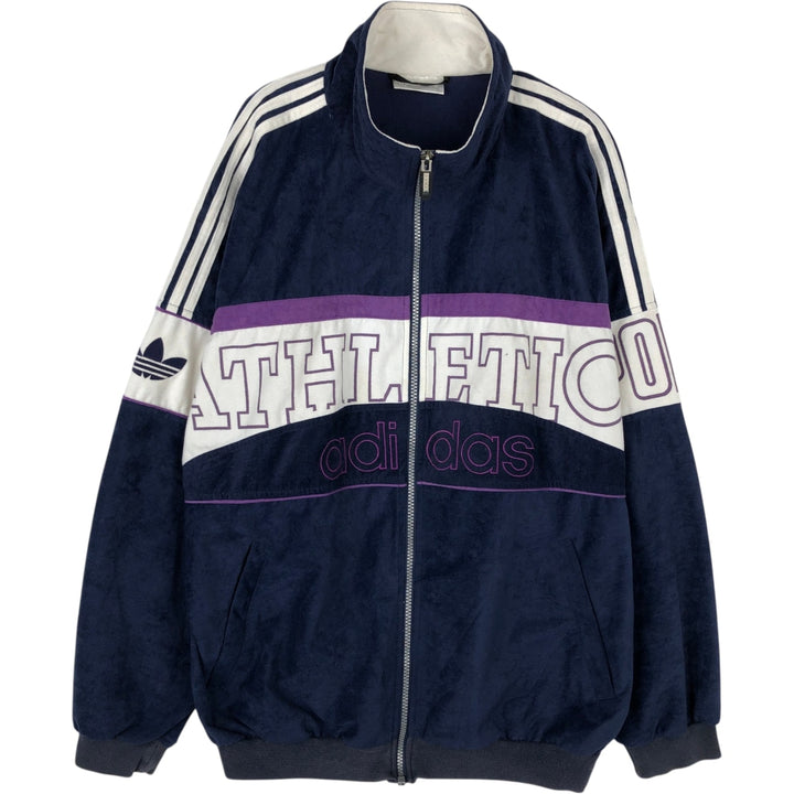 Vintage 80s-90'S Adidas Velour Jersey Track Jacket, Men's Size Medium polyester navy blue type Vintage Second Hand