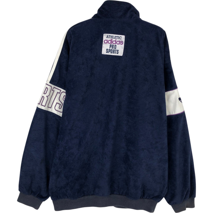 Vintage 80s-90'S Adidas Velour Jersey Track Jacket, Men's Size Medium polyester navy blue type Vintage Second Hand