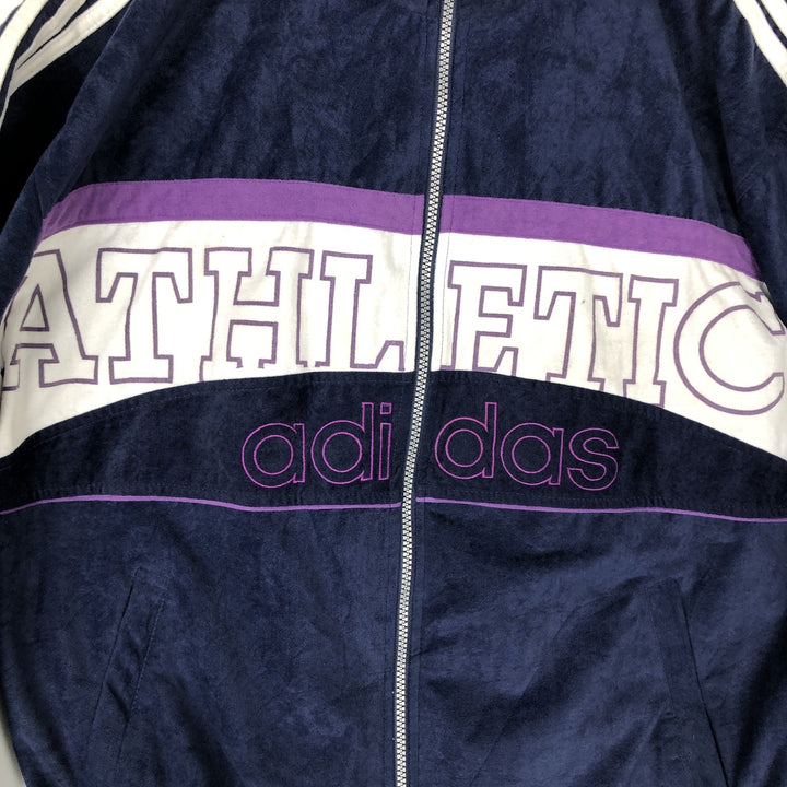 Vintage 80s-90'S Adidas Velour Jersey Track Jacket, Men's Size Medium polyester navy blue type Vintage Second Hand