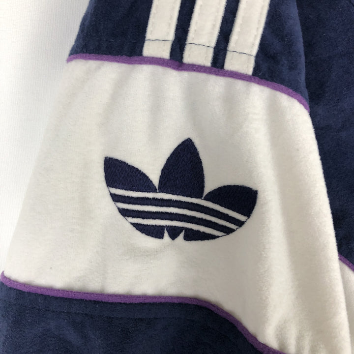 Vintage 80s-90'S Adidas Velour Jersey Track Jacket, Men's Size Medium polyester navy blue type Vintage Second Hand