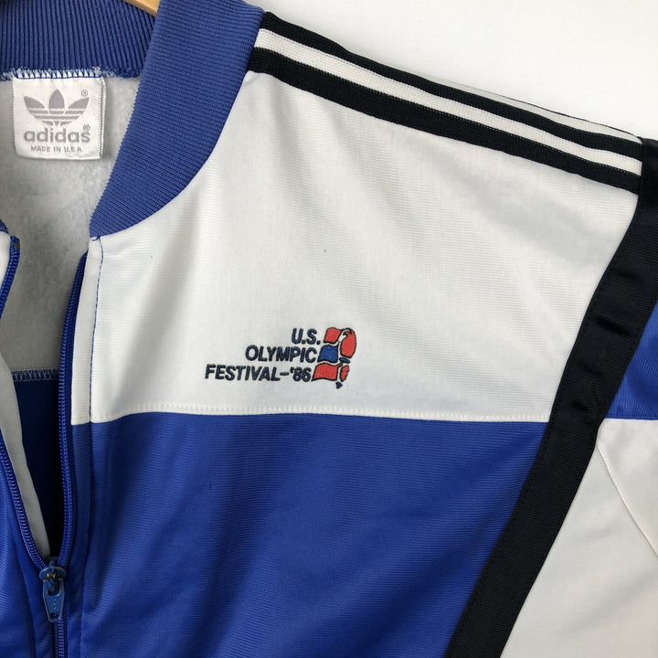 1980'S Adidas Olympic US Olympic Festival Jersey Track Jacket, Made in USA, Men's Size M (approx.), Vintage polyester blue type Vintage Second Hand