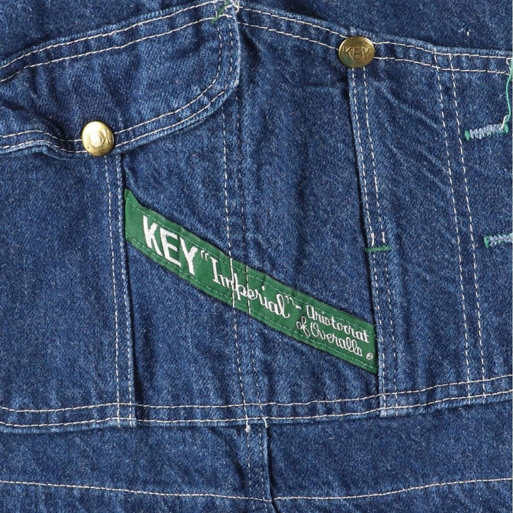 Key Logo Patch Denim Overalls, Made in USA, Men's, Size W33 cotton blue type Vintage Second Hand