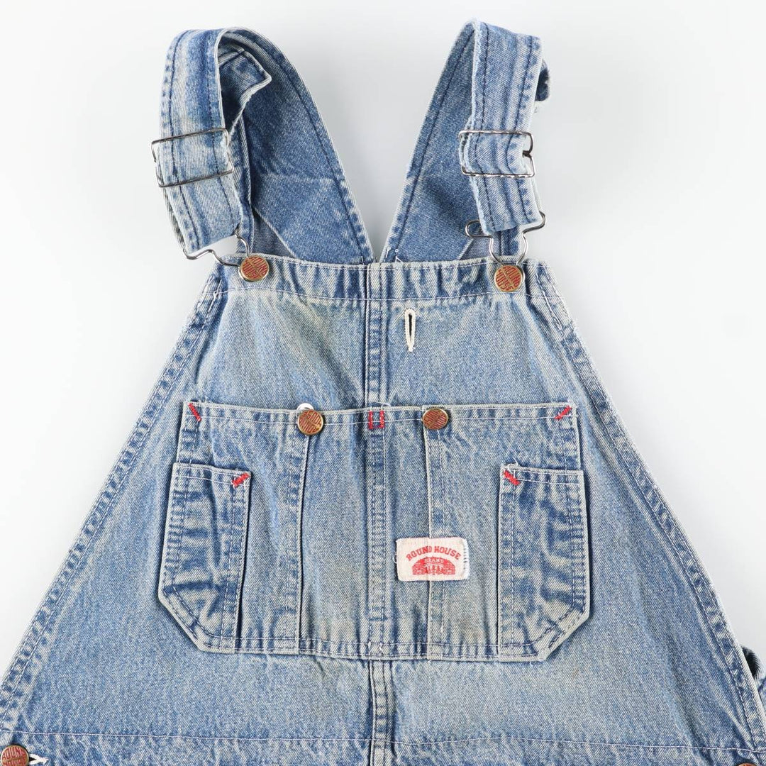 Round House Cut-Off Denim Overalls, Made in USA, Men's Size W39 unclear blue type Vintage Second Hand