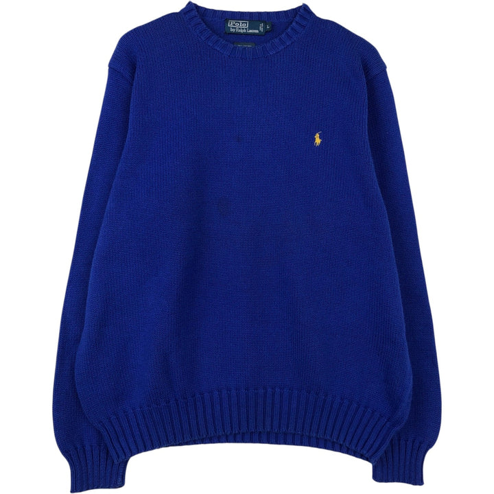 Ralph Lauren POLO by Ralph Lauren One-Point Cotton Knit Sweater, Men's Size L cotton blue type Vintage Second Hand