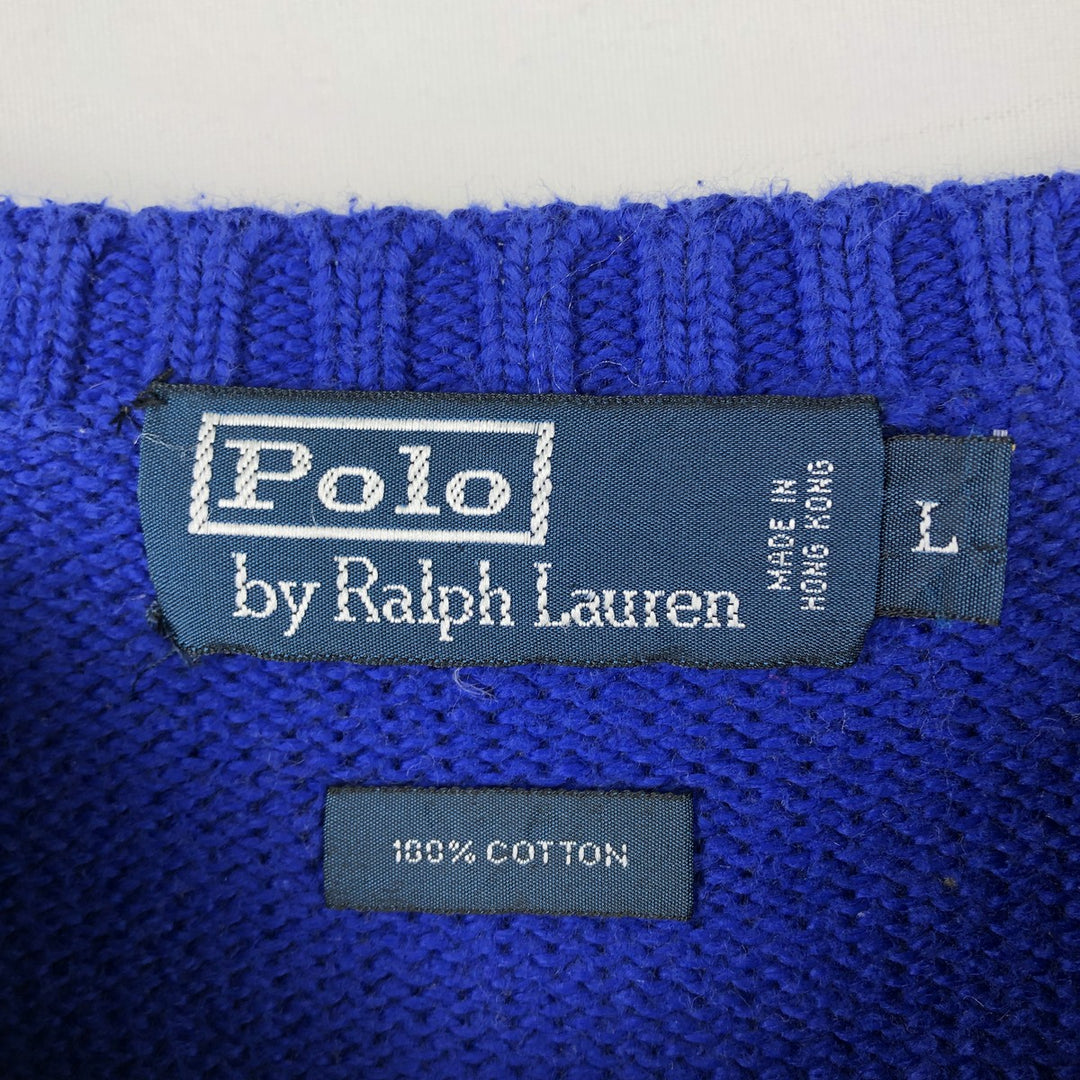 Ralph Lauren POLO by Ralph Lauren One-Point Cotton Knit Sweater, Men's Size L cotton blue type Vintage Second Hand