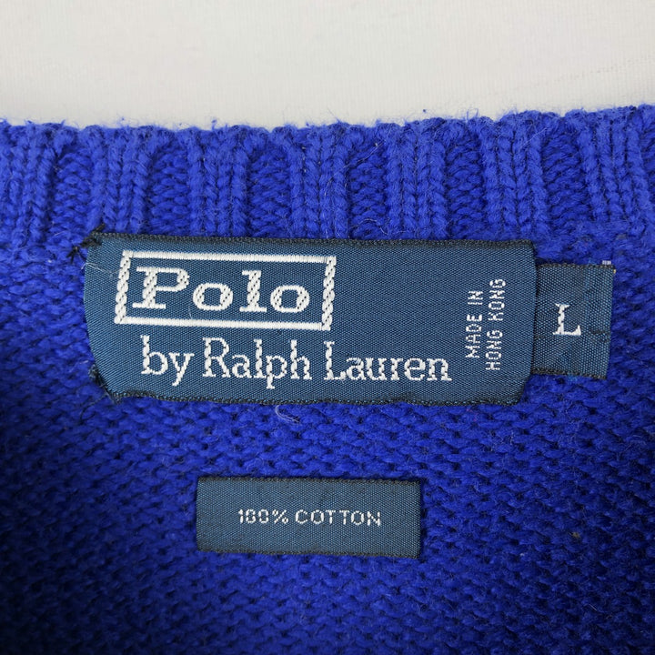 Ralph Lauren POLO by Ralph Lauren One-Point Cotton Knit Sweater, Men's Size L cotton blue type Vintage Second Hand