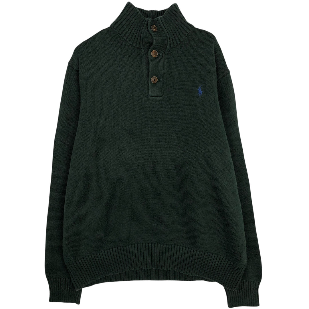 Ralph Lauren POLO by Ralph Lauren half-button cotton knit sweater, men's size XL cotton green type Vintage Second Hand