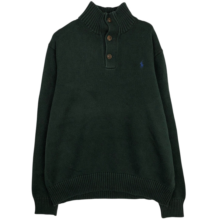 Ralph Lauren POLO by Ralph Lauren half-button cotton knit sweater, men's size XL cotton green type Vintage Second Hand