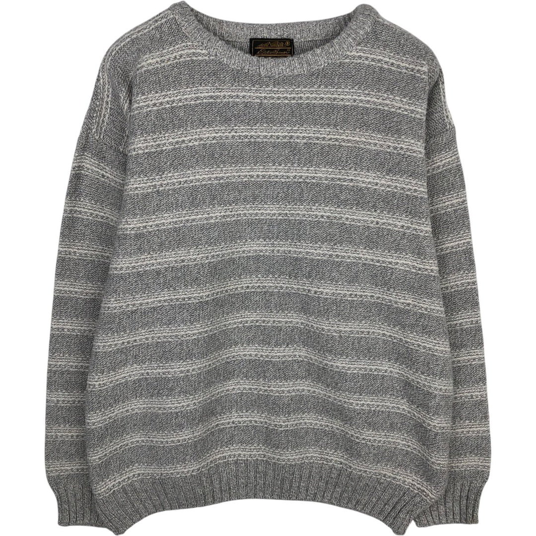 Vintage 80s-90'S Eddie Bauer black tag striped cotton knit sweater, made in the USA, size L, men's cotton gray type Vintage Second Hand