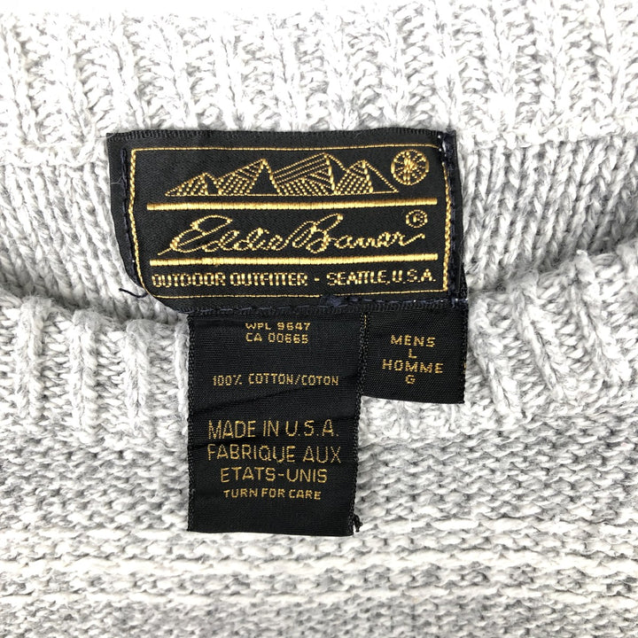 Vintage 80s-90'S Eddie Bauer black tag striped cotton knit sweater, made in the USA, size L, men's cotton gray type Vintage Second Hand