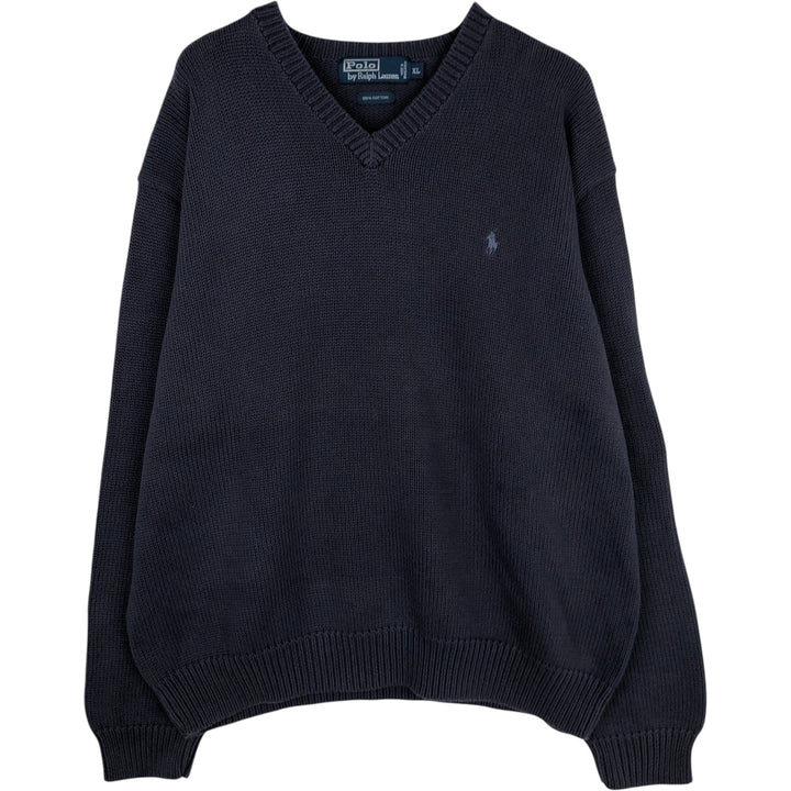 Ralph Lauren POLO by Ralph Lauren V-neck cotton knit sweater, men's XL size cotton navy blue type Vintage Second Hand