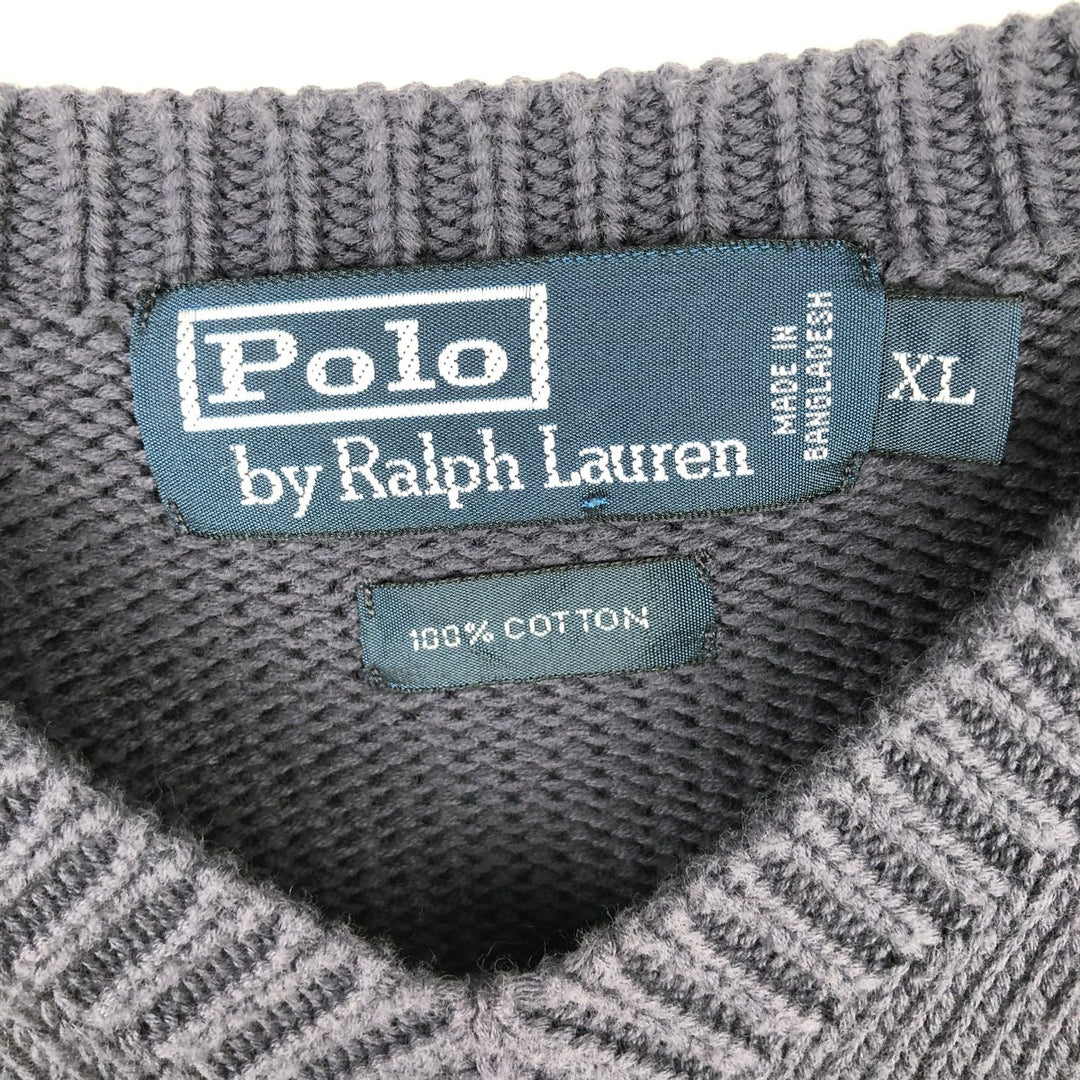 Ralph Lauren POLO by Ralph Lauren V-neck cotton knit sweater, men's XL size cotton navy blue type Vintage Second Hand