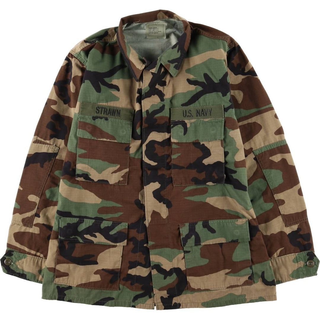 90'S Camouflage Woodland Camo Ripstop BDU Military Jacket, Made in USA, Medium Regular, Men's Size M Nylon Khaki type Vintage Second Hand