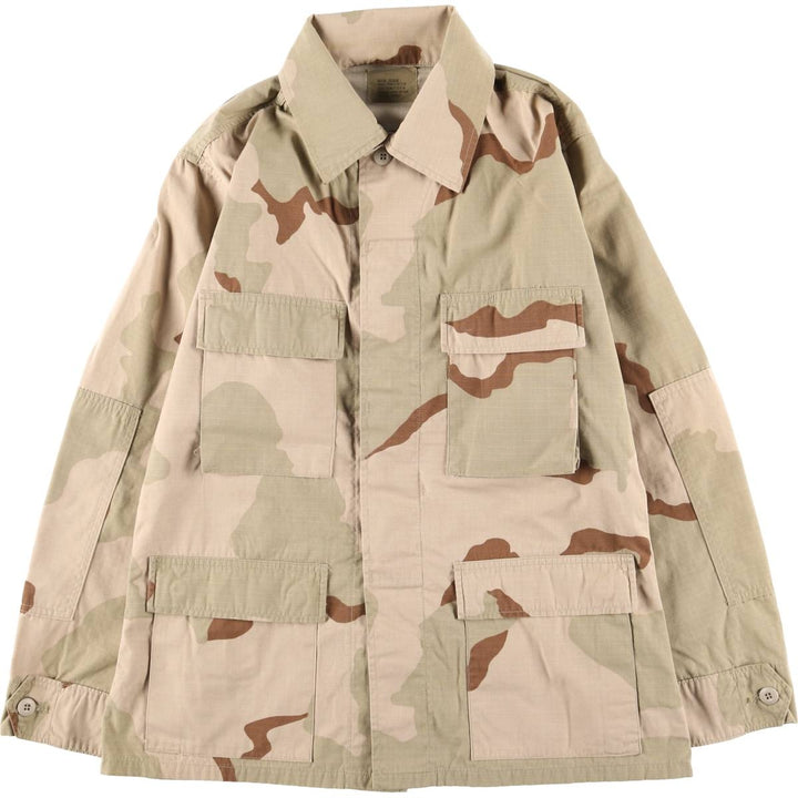 90'S US Military Camouflage Pattern 3C Desert Camo Ripstop BDU Military Jacket Made in USA MEDIUM-REGULAR Men's M Nylon Beige type Vintage Second Hand