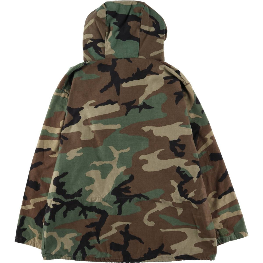 Civilian Camouflage Pattern Woodland Camo Hooded Military Jacket/Anorak Parka, Made in USA, Men's Size L polyester Khaki type Vintage Second Hand