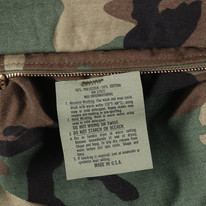 Civilian Camouflage Pattern Woodland Camo Hooded Military Jacket/Anorak Parka, Made in USA, Men's Size L polyester Khaki type Vintage Second Hand