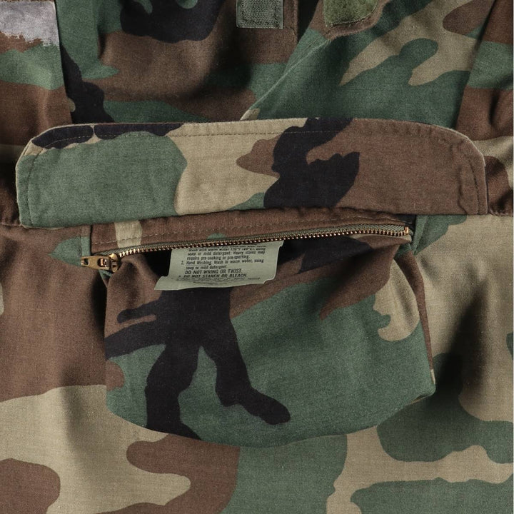 Civilian Camouflage Pattern Woodland Camo Hooded Military Jacket/Anorak Parka, Made in USA, Men's Size L polyester Khaki type Vintage Second Hand