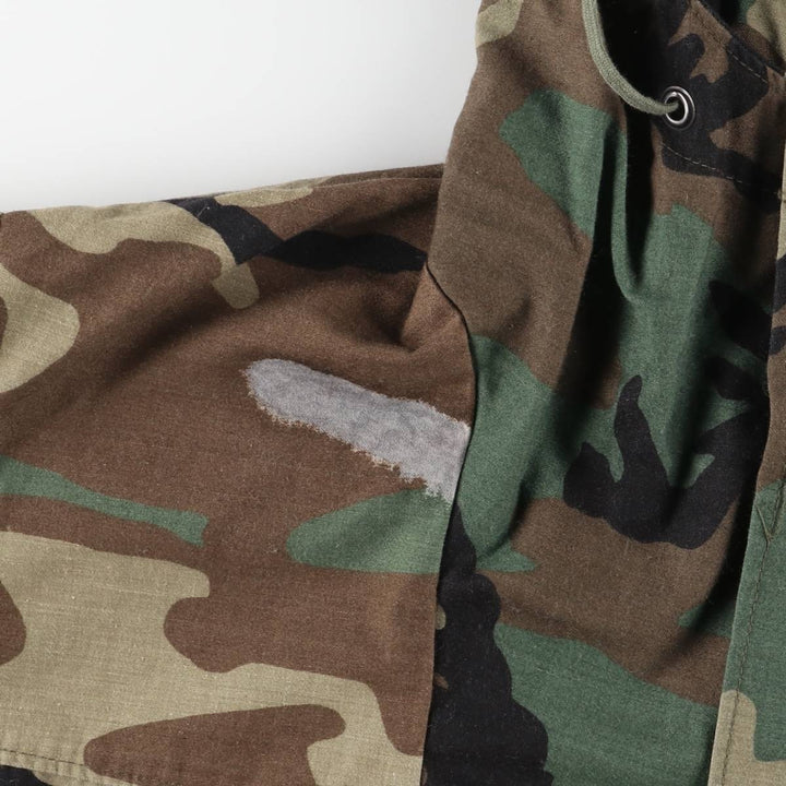 Civilian Camouflage Pattern Woodland Camo Hooded Military Jacket/Anorak Parka, Made in USA, Men's Size L polyester Khaki type Vintage Second Hand