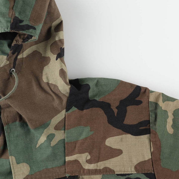 Civilian Camouflage Pattern Woodland Camo Hooded Military Jacket/Anorak Parka, Made in USA, Men's Size L polyester Khaki type Vintage Second Hand