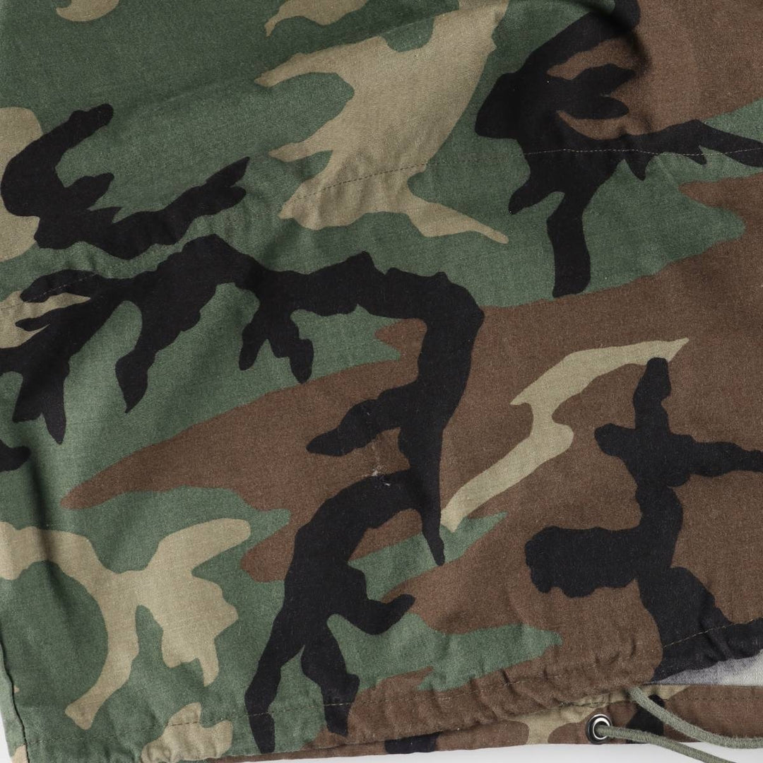 Civilian Camouflage Pattern Woodland Camo Hooded Military Jacket/Anorak Parka, Made in USA, Men's Size L polyester Khaki type Vintage Second Hand