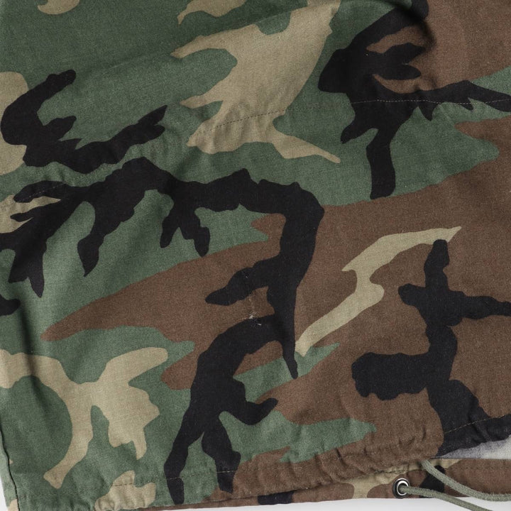 Civilian Camouflage Pattern Woodland Camo Hooded Military Jacket/Anorak Parka, Made in USA, Men's Size L polyester Khaki type Vintage Second Hand