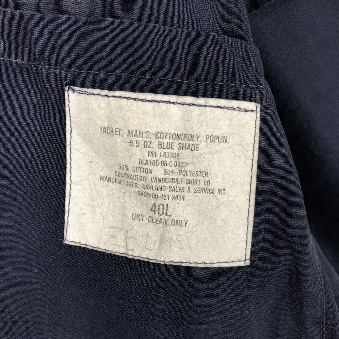 1980'S US Military Utility Jacket, Made in USA, Size 40L, Men's Medium, Vintage cotton navy blue type Vintage Second Hand