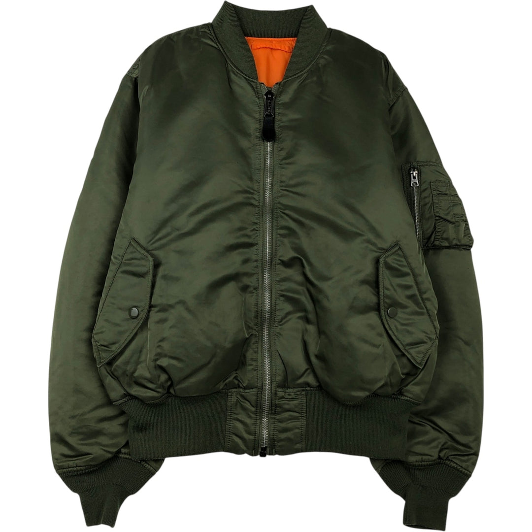 Civilian Alpha MA-1 style padded military flight jacket, men's size L Nylon Khaki type Vintage Second Hand