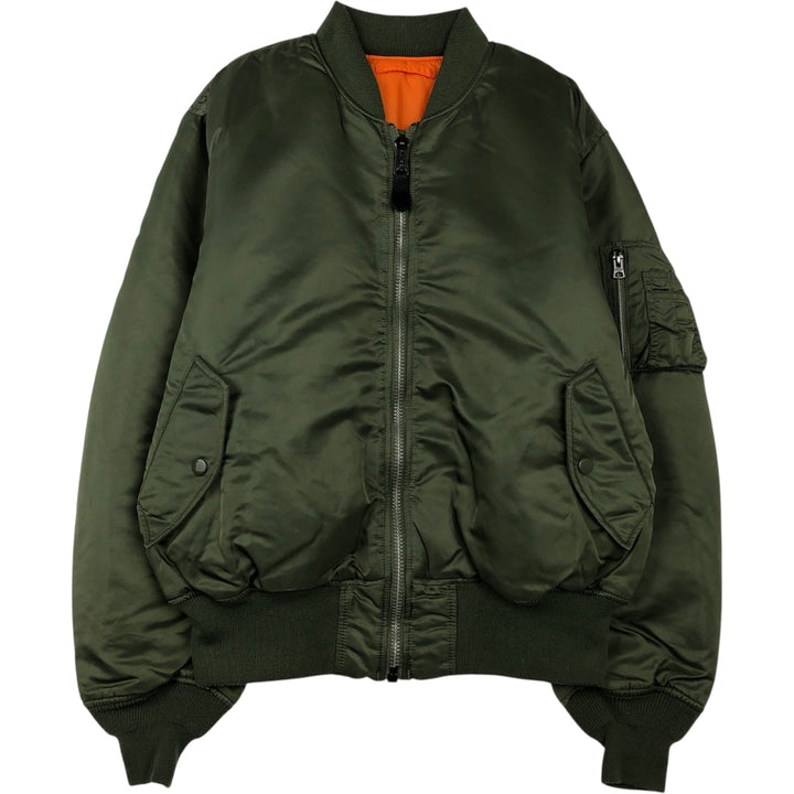 Civilian Alpha MA-1 style padded military flight jacket, men's size L Nylon Khaki type Vintage Second Hand