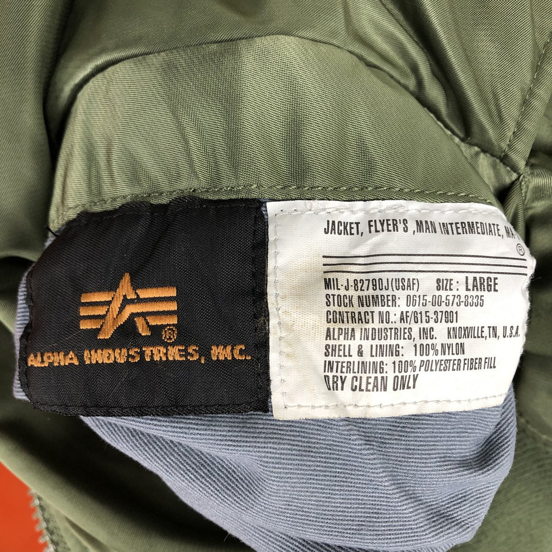 Civilian Alpha MA-1 style padded military flight jacket, men's size L Nylon Khaki type Vintage Second Hand