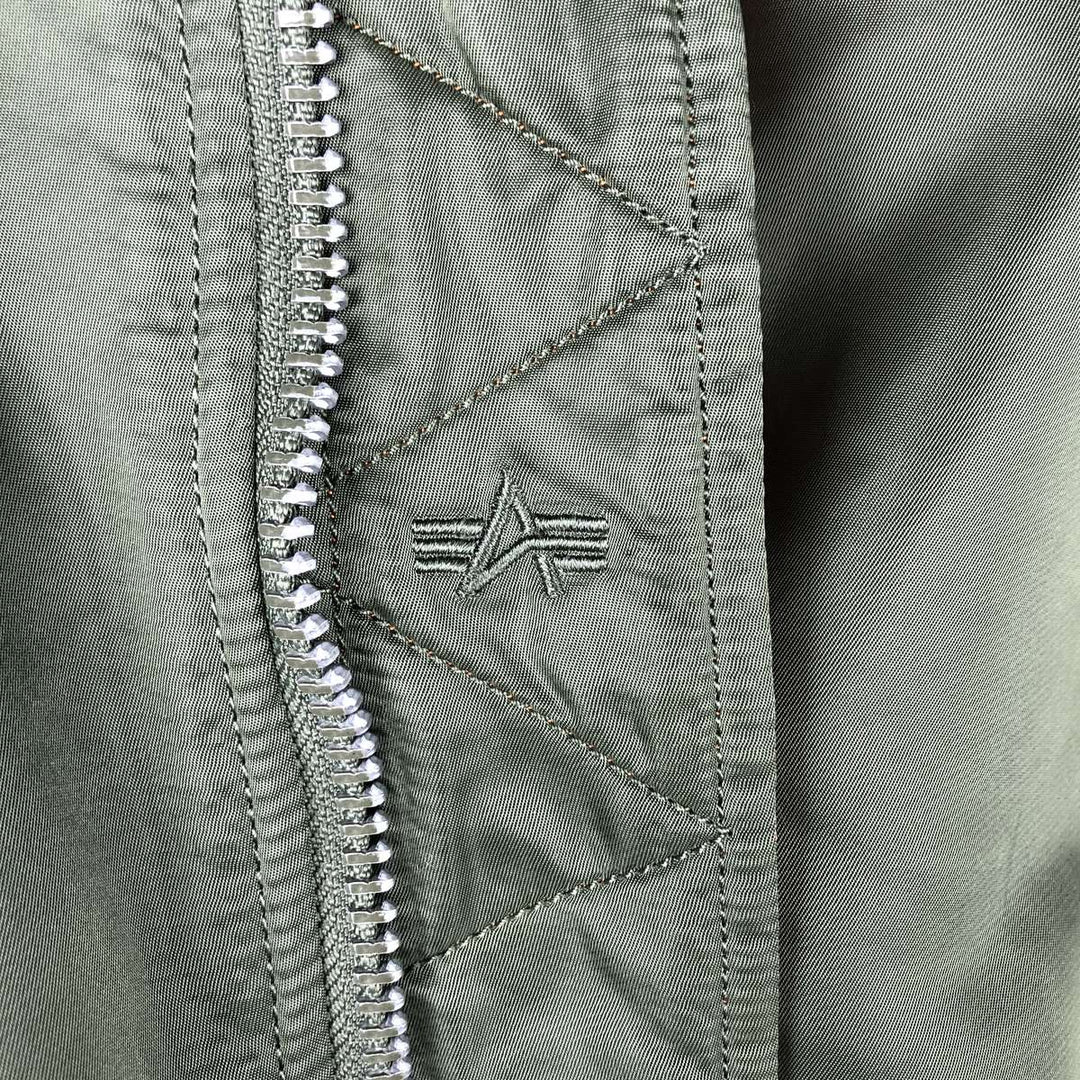 Civilian Alpha MA-1 style padded military flight jacket, men's size L Nylon Khaki type Vintage Second Hand