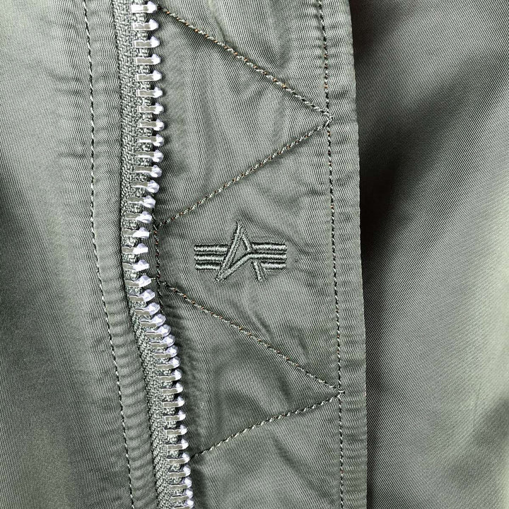 Civilian Alpha MA-1 style padded military flight jacket, men's size L Nylon Khaki type Vintage Second Hand