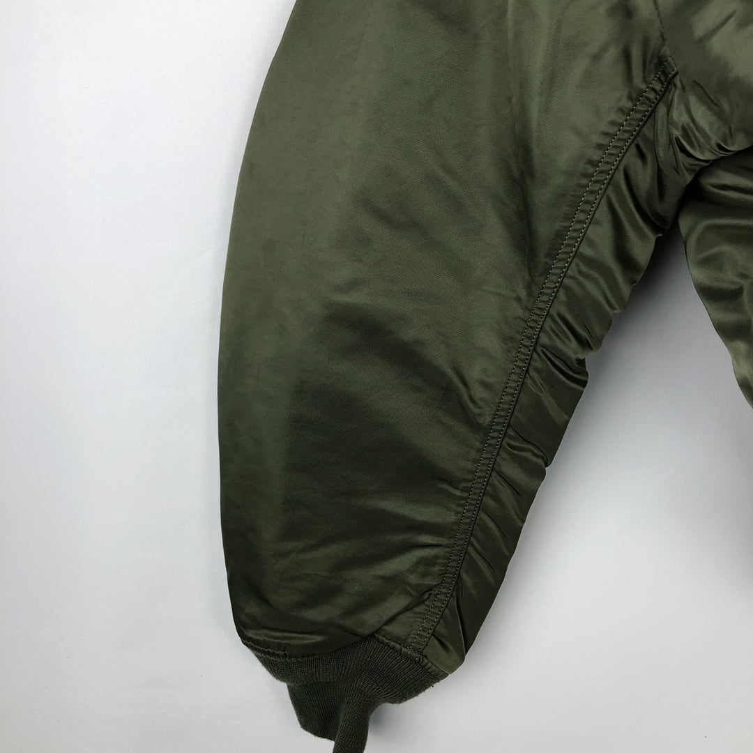 Civilian Alpha MA-1 style padded military flight jacket, men's size L Nylon Khaki type Vintage Second Hand